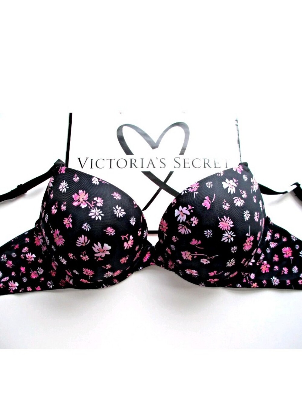 VICTORIA'S SECRET PINK Super Push-Up Bra 34D 36D 36DD 38C 38D Black NWT Floral